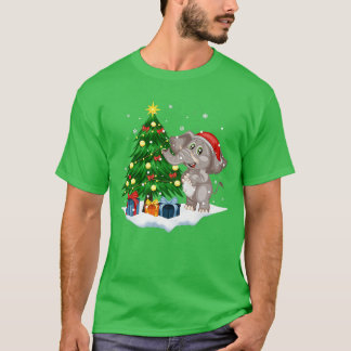 Fantastisk Elephant Santa Julafton Träd med Ljus C T Shirt