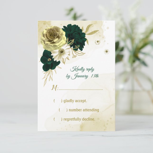 Fantastisk emerald grönt elfenbensblommor guld OSA kort (Stående Fram)