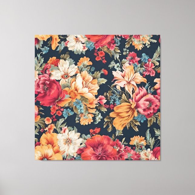 Fantastisk Exquisite Red Rosa Gult Blåa blommor Canvastryck (Framsida)