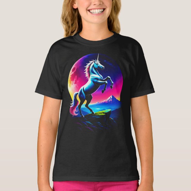 Fantastisk Färgrik Enhörning Vildmarks Flickas T Shirt (Framsida)