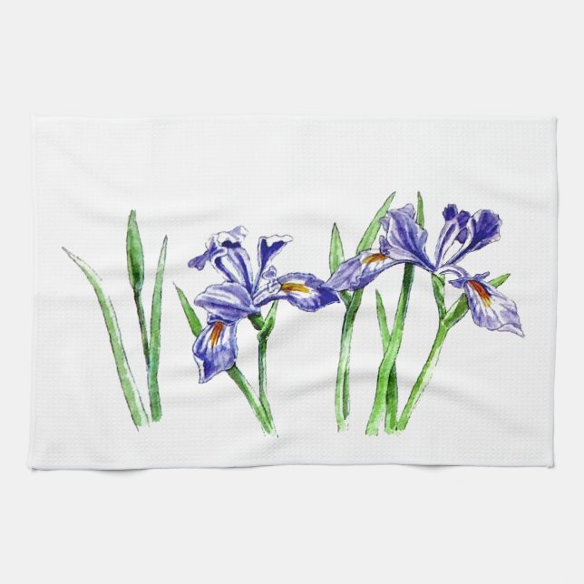 Fantastisk Feminine Blue Iris Design Photo Kökshandduk (Horisontell)