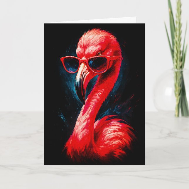 Fantastisk Flamingo med Solglasögon Kort (Framsida)