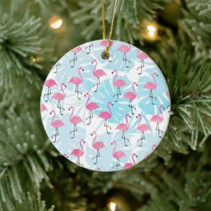 Fantastisk flamingos och monstera löv julgransprydnad keramik