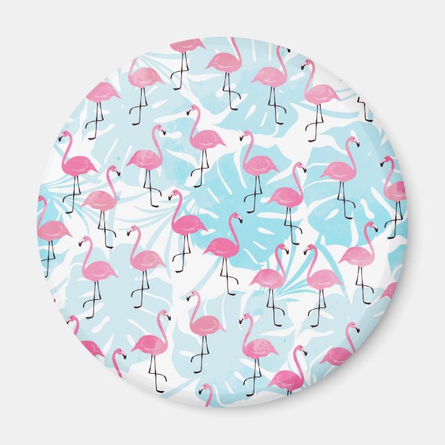 Fantastisk flamingos och monstera löv magnet (Framsidan)