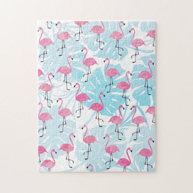 Fantastisk flamingos och monstera löv pussel (Vertikal)