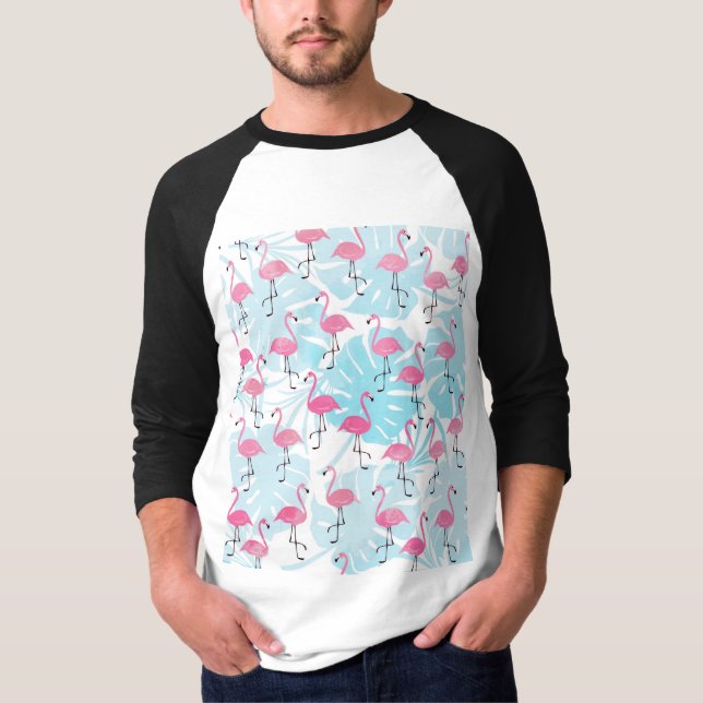 Fantastisk flamingos och monstera löv t shirt (Framsida)