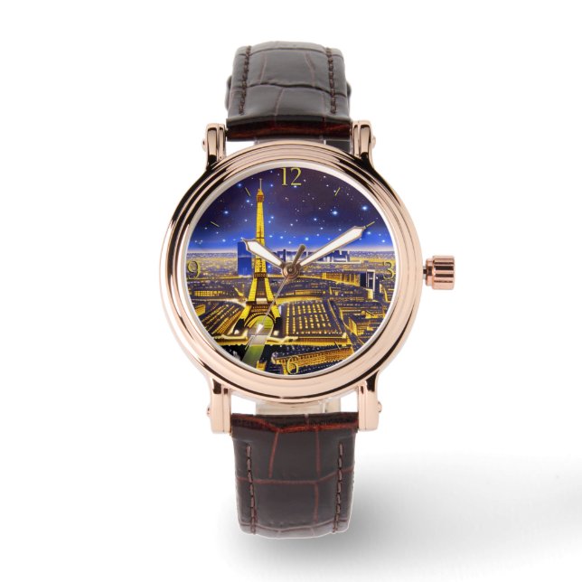Fantastisk flygbild av Paris under stjärnorna Armbandsur (Framsida)