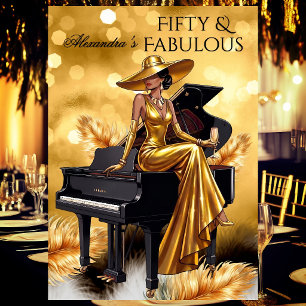 Fantastisk födelsedag Guld Champagne Piano Svart Inbjudningar