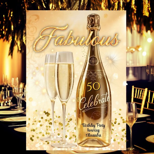 Fantastisk Födelsedagsfest Guld Champagneglas Inbjudningar (Skapare uppladdad)