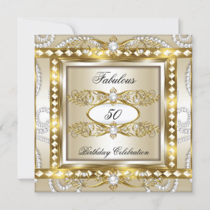 Fantastisk Födelsedagsfest Kräm Diamant Pärla Guld Inbjudningar