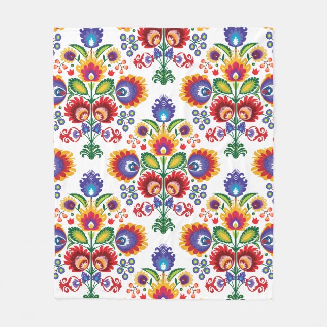 🧡 😍 Fantastisk folksammansättning på vitt Fleecefilt (Framsidan)