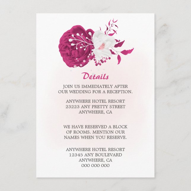 fantastisk fuchsia och vit blommigt tilläggskort (Framsida)