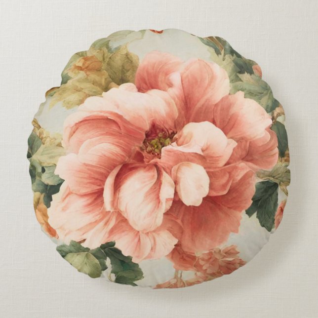 Fantastisk Gentle Exquisite Flowers, Löv. Färgning Rund Kudde (Framsidan)