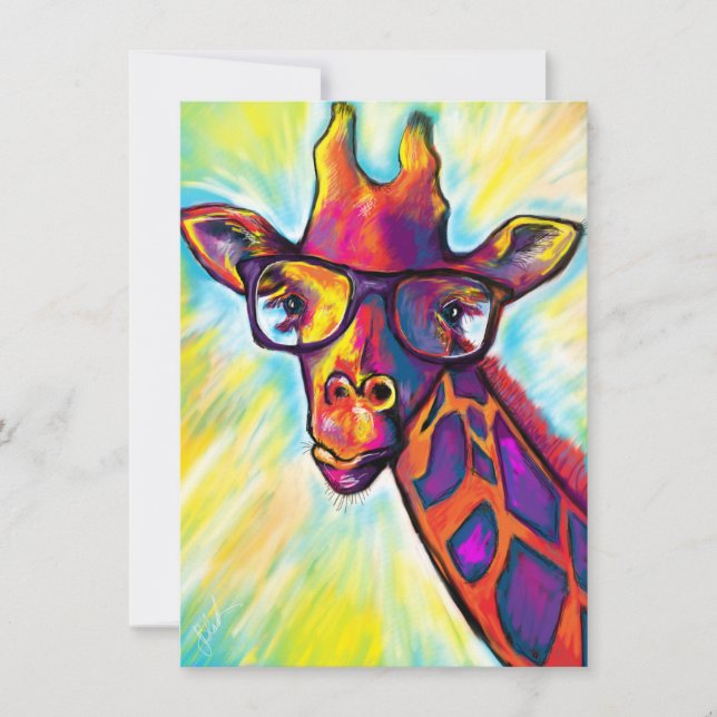 Fantastisk Giraffe med glas - Tomt anteckningskort (Framsida)