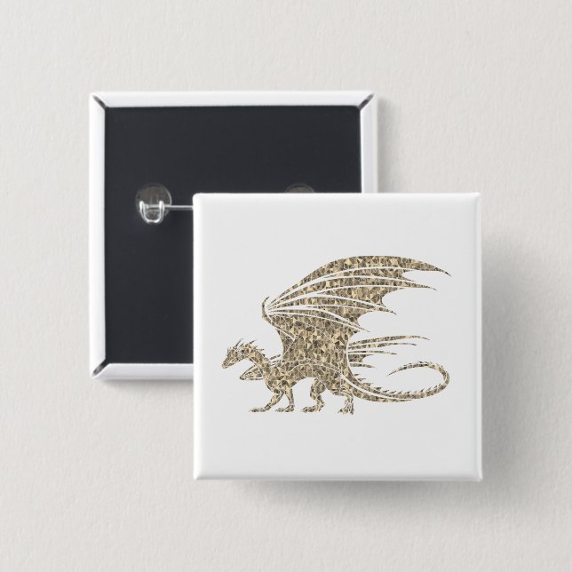 Fantastisk Golden Mosaic Dragon på vitt Knapp (Framsida & baksida)