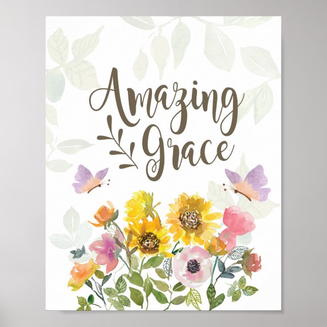 Fantastisk Grace Flowers och Butterflies Christian Poster (Framsidan)