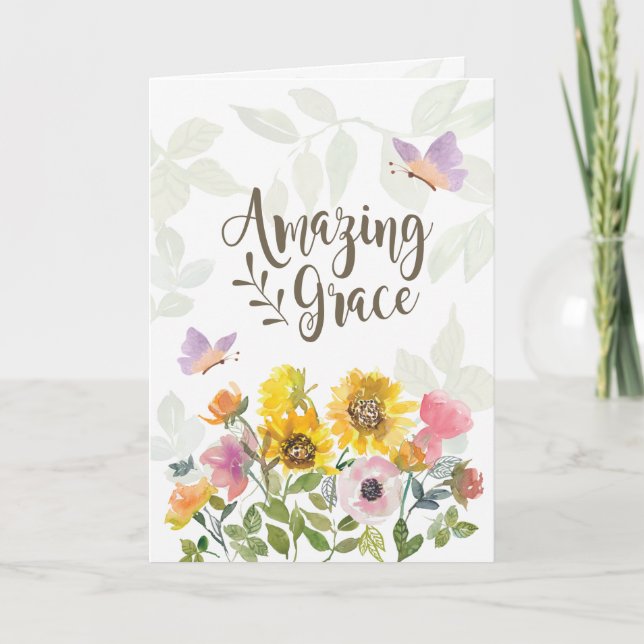 Fantastisk Grace Flowers och Butterflies Scripture Kort (Framsida)
