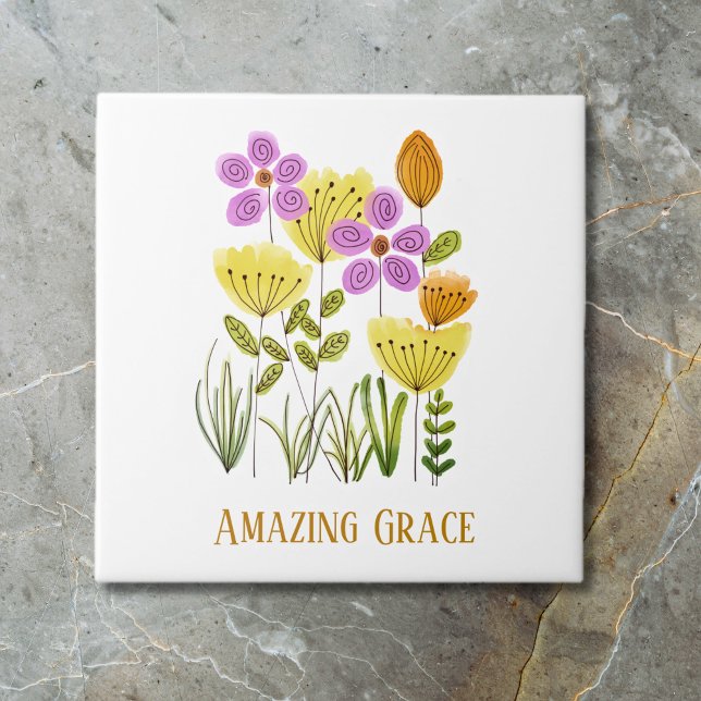 Fantastisk Grace Wildblommor Kakelplatta (Amazing Grace Wildflowers Ceramic Tile)