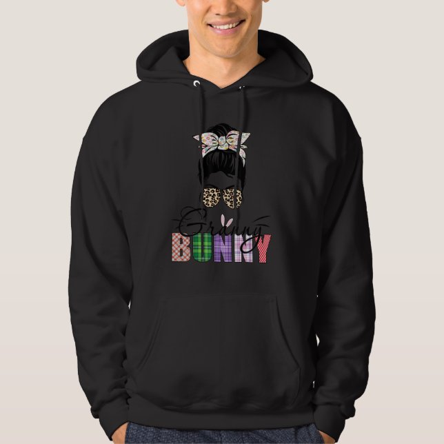 Fantastisk Granny Bunny Messy Bun Leopard Lycklig  Hoodie (Framsida)