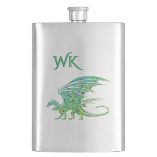 Fantastisk grön mosaik drake monogram fickplunta