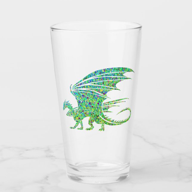Fantastisk Grön Mosaikdrake  Glaskopp (Framsida)