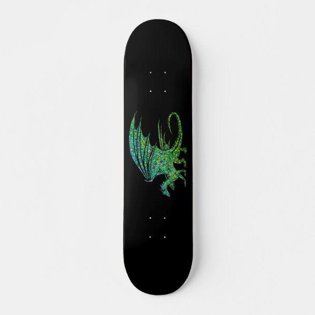 Fantastisk Grönt Dragon Mosaic  Mini Skateboard Bräda 18,5 Cm (Framsida)