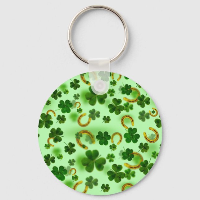Fantastisk Grönt Klöver, hästskon, Bra Lock Nyckelring (Framsida)