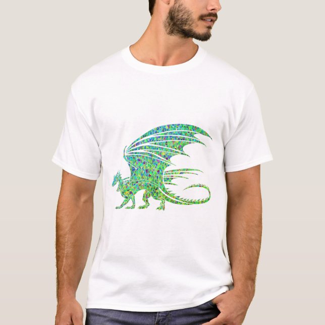 Fantastisk Grönt Mosaic Dragon T Shirt (Framsida)