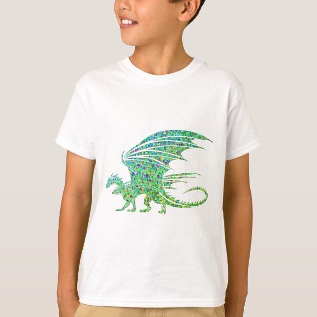 Fantastisk Grönt Mosaic Dragon T Shirt (Framsida)