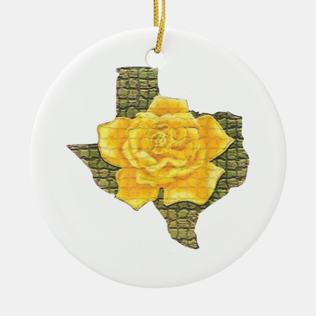Fantastisk gul Ros av Texas-mönsterblomma Julgransprydnad Keramik (Framsidan)