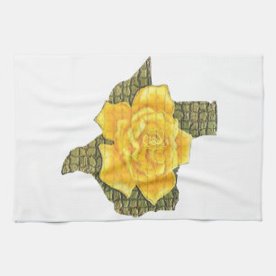 Fantastisk Gul ros i Texas Mönster blomma Kökshandduk