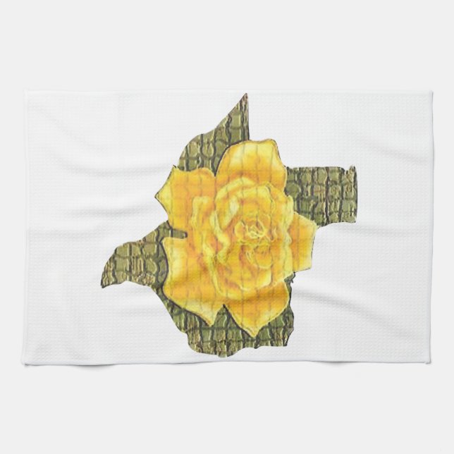Fantastisk Gul ros i Texas Mönster blomma Kökshandduk (Horisontell)