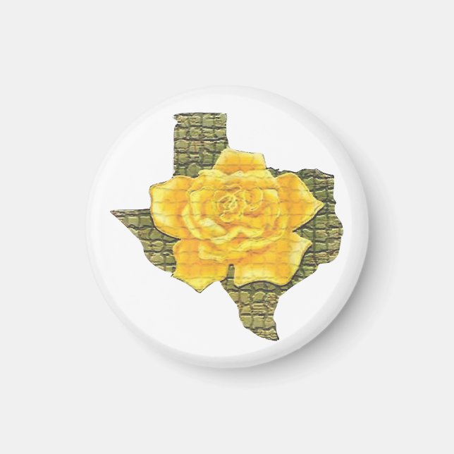 Fantastisk Gul ros i Texas Mönster blomma Magnet (Framsidan)