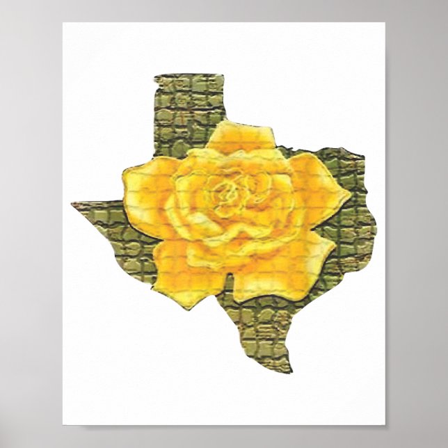 Fantastisk Gul ros i Texas Mönster blomma Poster (Framsidan)