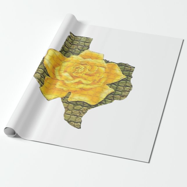 Fantastisk Gul ros i Texas Mönster blomma Presentpapper (Utrullad)
