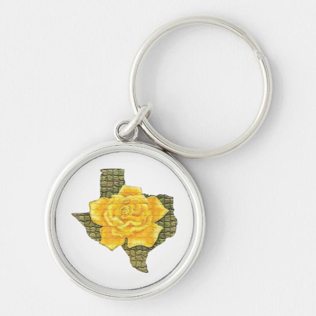 Fantastisk Gul ros i Texas Mönster blomma Rund Silverfärgad Nyckelring (Framsidan)