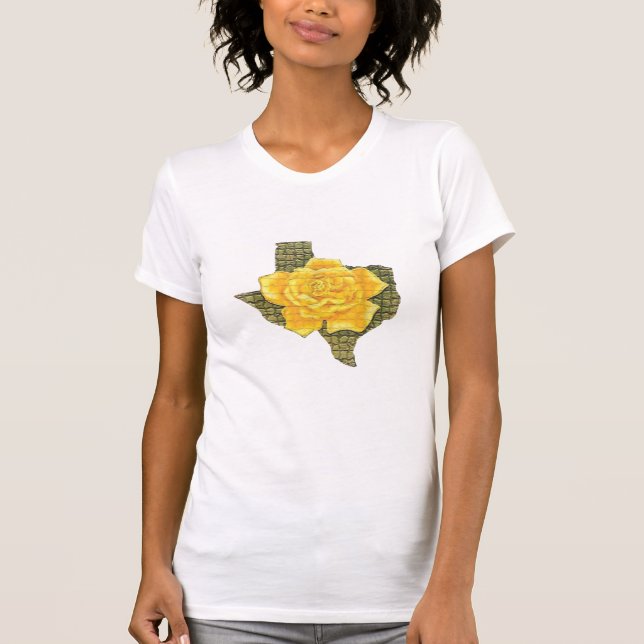 Fantastisk Gul ros i Texas Mönster blomma T Shirt (Framsida)