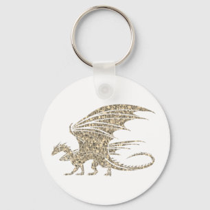 Fantastisk Guld Mosaic Dragon på vitt Nyckelring