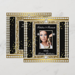 Fantastisk Guld Svart Glamour Foto Diamant Fest Inbjudningar