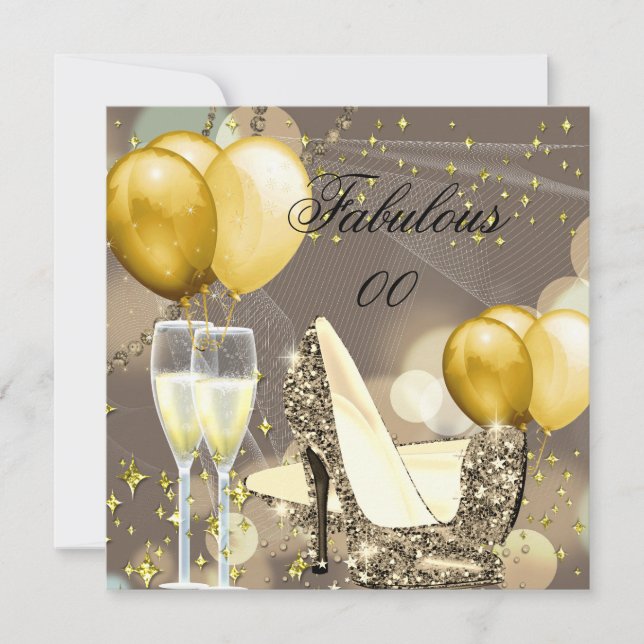 Fantastisk guldbeige champagne födelsedagsfest 3 inbjudningar (Framsida)