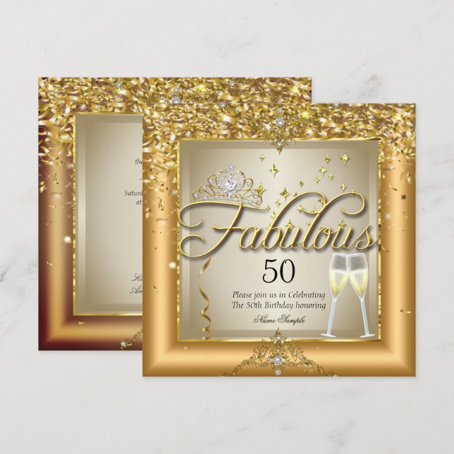 Fantastisk Guldchampagne Födelsedagsfest Inbjudningar (Fram/baksida)