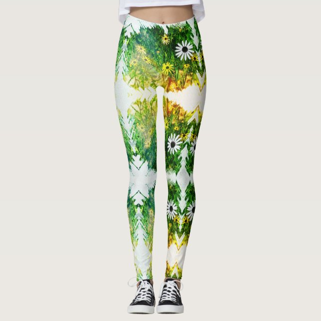 Fantastisk Gult White Flowers Leggings (Framsida)