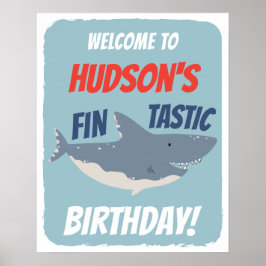 Fantastisk haj födelsedagstema välkomstskylt poster