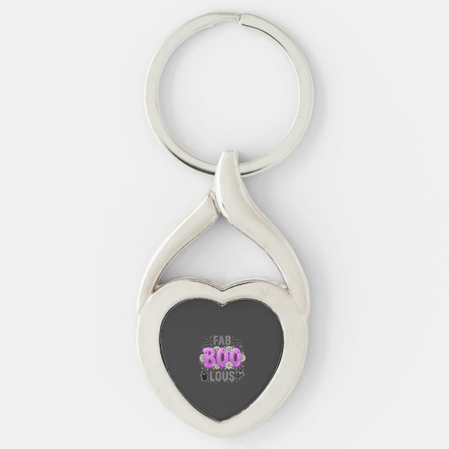 Fantastisk Halloween-spökdesign_1 Twisted Heart Silverfärgad Nyckelring (Framsidan)