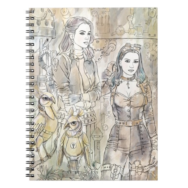 Fantastisk handdragen steampunk-flicka anteckningsbok (Framsidan)