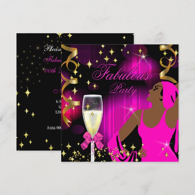 Fantastisk het rosa glitter diva födelsedag inbjudningar (Fram/baksida)