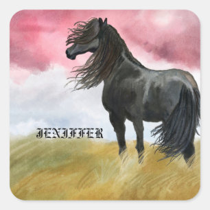 Fantastisk Horse Watercolor Fyrkantigt Klistermärke