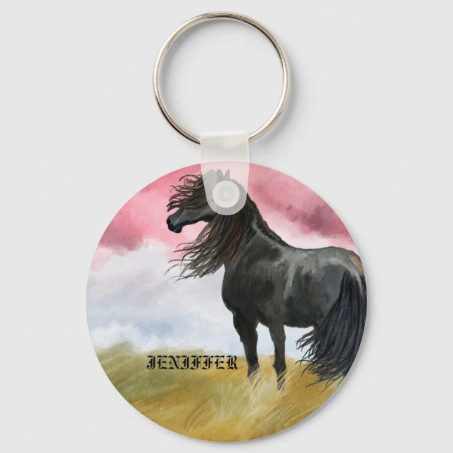 Fantastisk Horse Watercolor Ornament Nyckelring (Framsida)