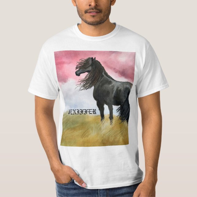 Fantastisk Horse Watercolor T Shirt (Framsida)