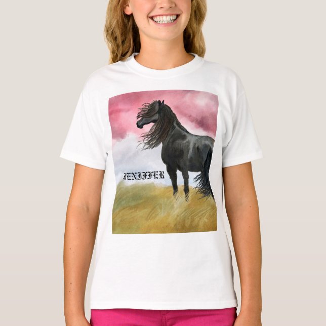 Fantastisk Horse Watercolor T Shirt (Framsida)
